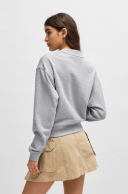 Cotton-terry sweatshirt with logo badge, Light Grey