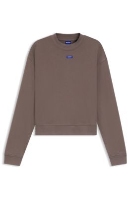 Sudadera de felpa de algod&oacute;n con insignia con logo, Marr&oacute;n