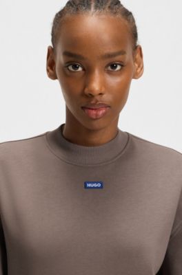 Sudadera de felpa de algod&oacute;n con insignia con logo, Marr&oacute;n