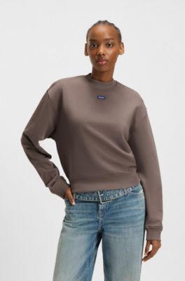 Sudadera de felpa de algod&oacute;n con insignia con logo, Marr&oacute;n