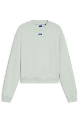 Cotton-terry sweatshirt with logo badge, Light Green