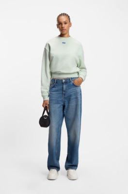 Cotton-terry sweatshirt with logo badge, Light Green