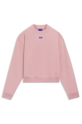 Sudadera de felpa de algod&oacute;n con insignia de logo, Rosa claro