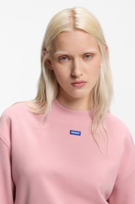 Sudadera de felpa de algod&oacute;n con insignia con logo, Rosa claro