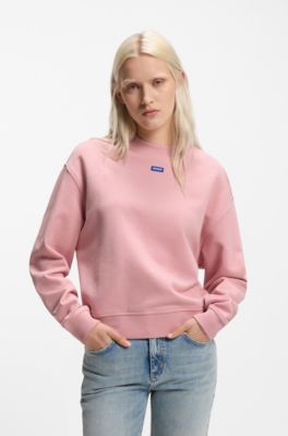 Cotton-terry sweatshirt with logo badge, light pink