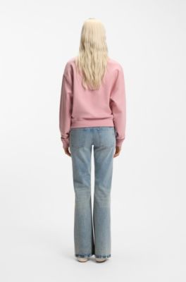 Sudadera de felpa de algod&oacute;n con insignia con logo, Rosa claro