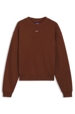 Sudadera de felpa de algod&oacute;n con insignia con logo, Marr&oacute;n