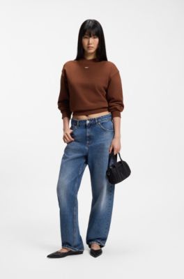 Cotton-terry sweatshirt with logo badge, Brown