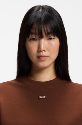 Sudadera de felpa de algod&oacute;n con insignia con logo, Marr&oacute;n