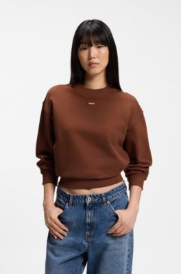 Cotton-terry sweatshirt with logo badge, Brown