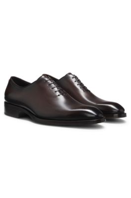 Zapatos oxford elaborados en Italia en piel pulida, Marr&oacute;n oscuro