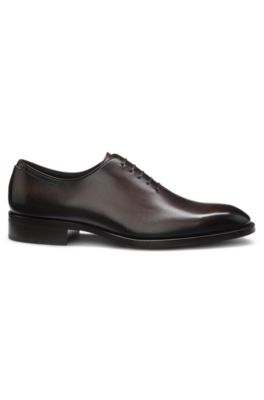 Italian-made Oxford shoes in burnished leather, Dark Brown