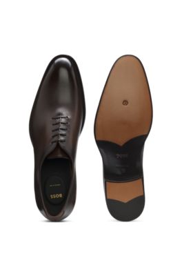 Zapatos oxford elaborados en Italia en piel pulida, Marr&oacute;n oscuro
