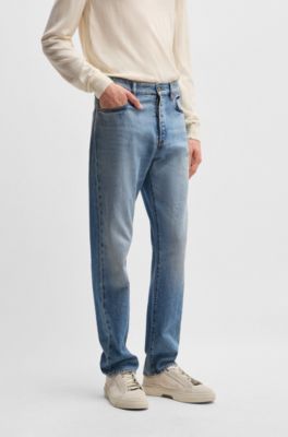 Classic-fit jeans in blue comfort-stretch denim, Light Blue