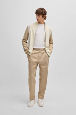 BOSS - Zip-up cotton cardigan with knitted pinstripes - White