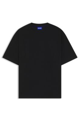 Camiseta de punto de algod&oacute;n con parche de logo azul, Negro