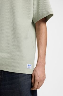 Waffle-structure T-shirt in a cotton blend, Light Green