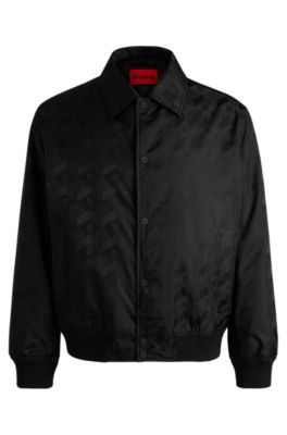 Relaxed-fit bomber jacket with geometric-logo jacquard, Black