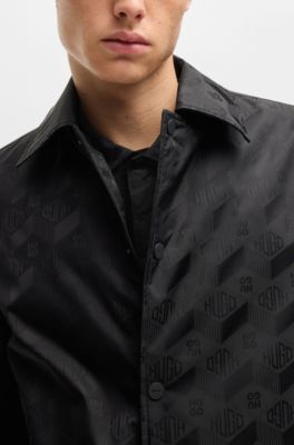 Relaxed-fit bomber jacket with geometric-logo jacquard, Black