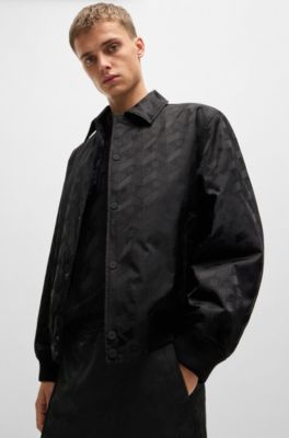 Relaxed-fit bomber jacket with geometric-logo jacquard, Black