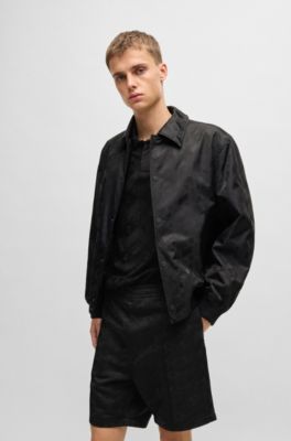 Relaxed-fit bomber jacket with geometric-logo jacquard, Black