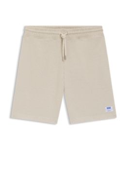 Shorts de corte holgado en algod&oacute;n con estructura de rejilla, Beige claro