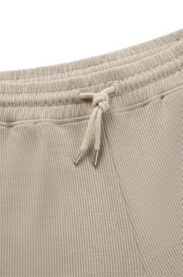 Shorts de corte holgado en algod&oacute;n con estructura de rejilla, Beige claro