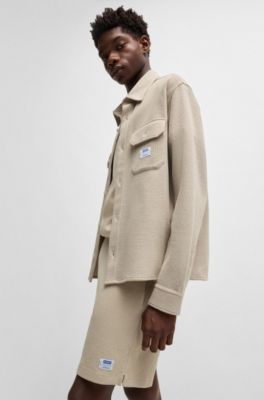 Shorts de corte holgado en algod&oacute;n con estructura de rejilla, Beige claro