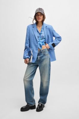 Relaxed-fit jacket in textured boucl&eacute;, Light Blue