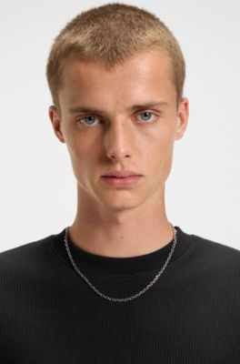Camiseta en mezcla de algod&oacute;n con estructura de rejilla, Negro
