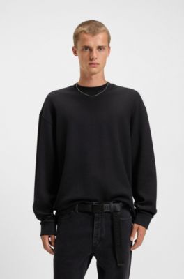 Camiseta en mezcla de algod&oacute;n con estructura de rejilla, Negro