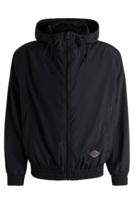 Hooded windbreaker jacket with mesh lining, Black
