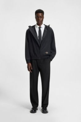 Hooded windbreaker jacket with mesh lining, Black