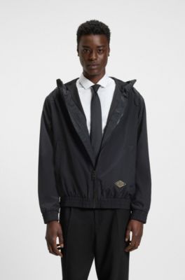 Hooded windbreaker jacket with mesh lining, Black
