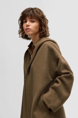 Hooded coat in double-faced wool, Light Brown