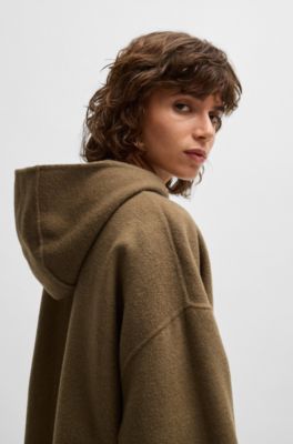 Hooded coat in double-faced wool, Light Brown