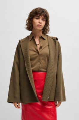 Hooded coat in double-faced wool, Light Brown
