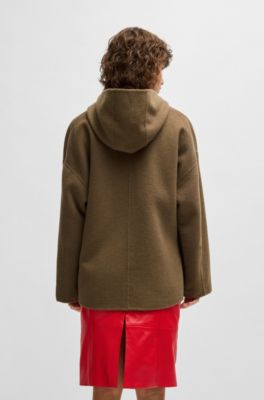 Hooded coat in double-faced wool, Light Brown