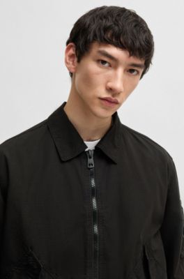 Cotton-ripstop flight jacket with logo label, Dark Grey