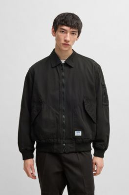 Cotton-ripstop flight jacket with logo label, Dark Grey