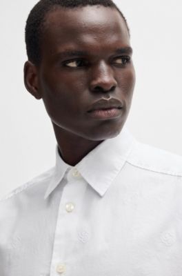 Camisa relaxed fit en algod&oacute;n con monogramas Double B bordados, Blanco
