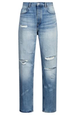 Jean Baggy en denim stone-washed bleu, Bleu