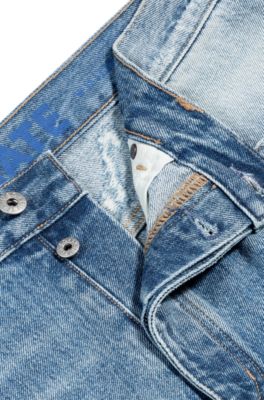 Jean Baggy en denim stone-washed bleu, Bleu