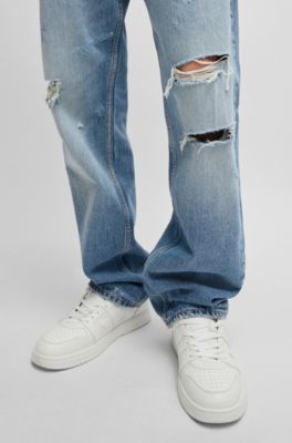 Jean Baggy en denim stone-washed bleu, Bleu