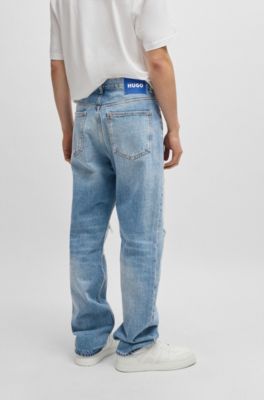 Jean Baggy en denim stone-washed bleu, Bleu