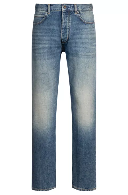Regular-fit jeans in mid-blue stonewashed denim
