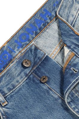 Regular-fit jeans in mid-blue stonewashed denim, Blue