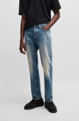 Regular-fit jeans in mid-blue stonewashed denim, Blue