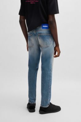 Regular-fit jeans in mid-blue stonewashed denim, Blue