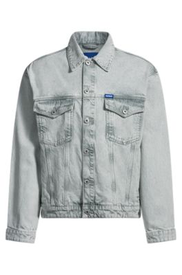 Regular-fit jacket in light-gray stonewashed denim, Light Green